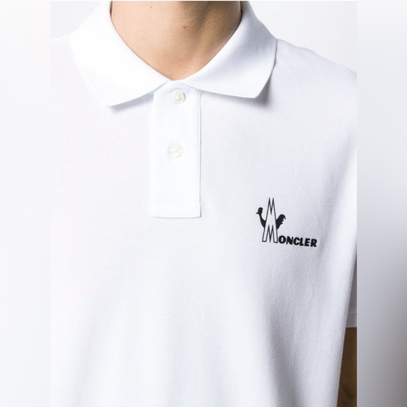Moncler White Short Sleeve Polo with black logo size medium brand new